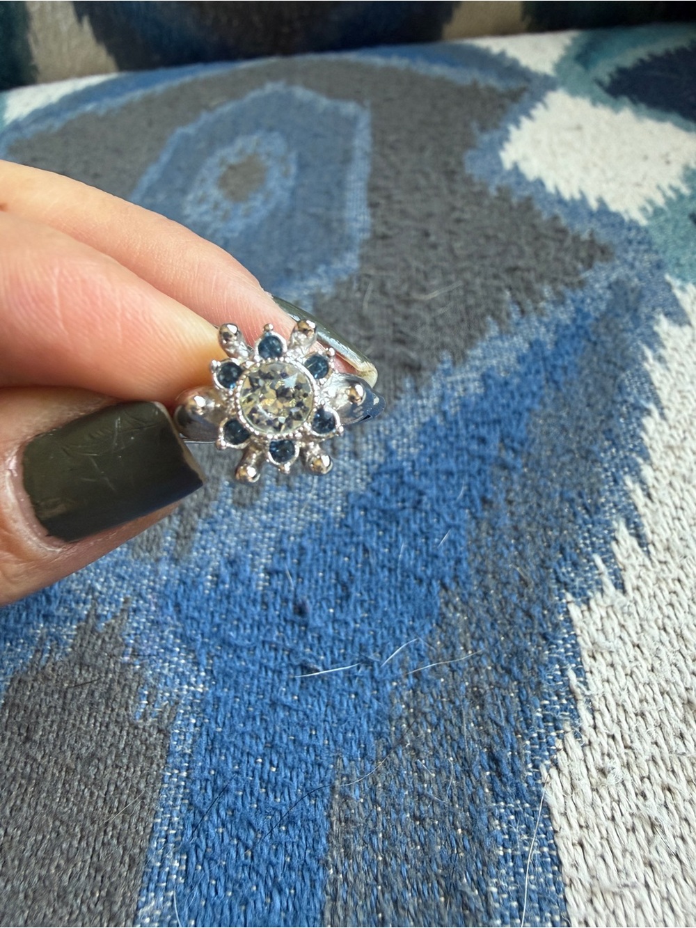 Avon Silver-Tone Floral Ring with Blue Petal Accents